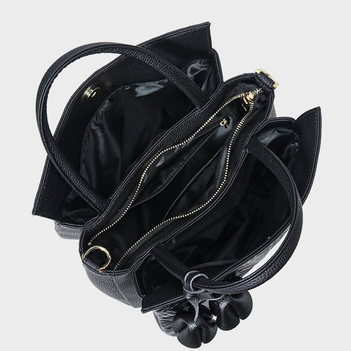 Elegant Rose Embossed Genuine Leather Tote with Detachable Strap