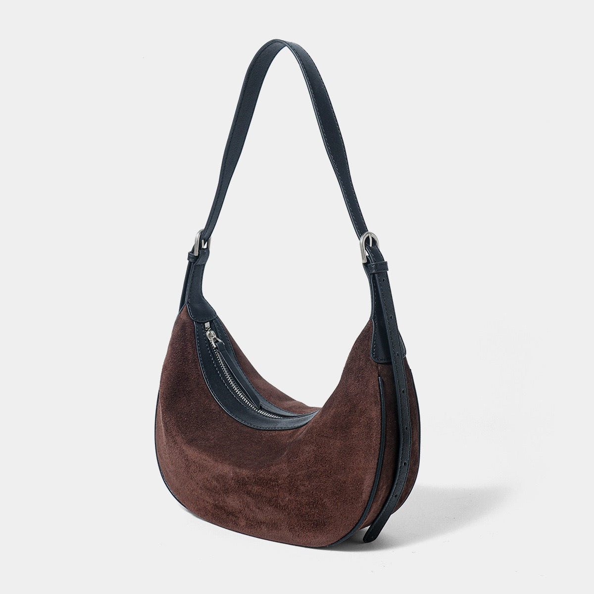 Brown Suede Leather Elegance Hobo Dumpling Bag