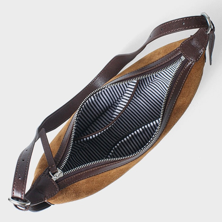 Brown Suede Leather Elegance Hobo Dumpling Bag