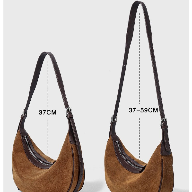 Brown Suede Leather Elegance Hobo Dumpling Bag