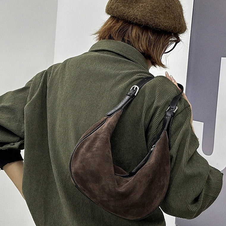 Brown Suede Leather Elegance Hobo Dumpling Bag