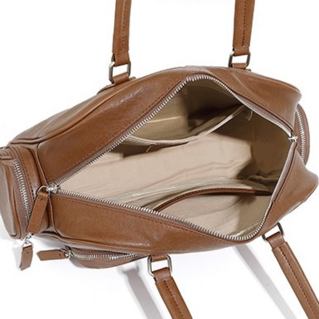 Vintage Genuine Leather Bowling Handbag with Sophisticated Side Pockets