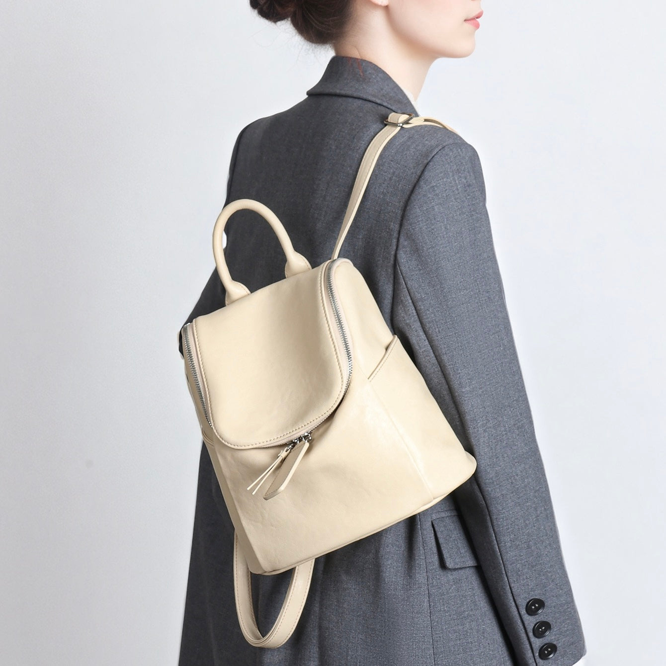 Elegance Redefined: Minimalist Creamy Leather Backpack