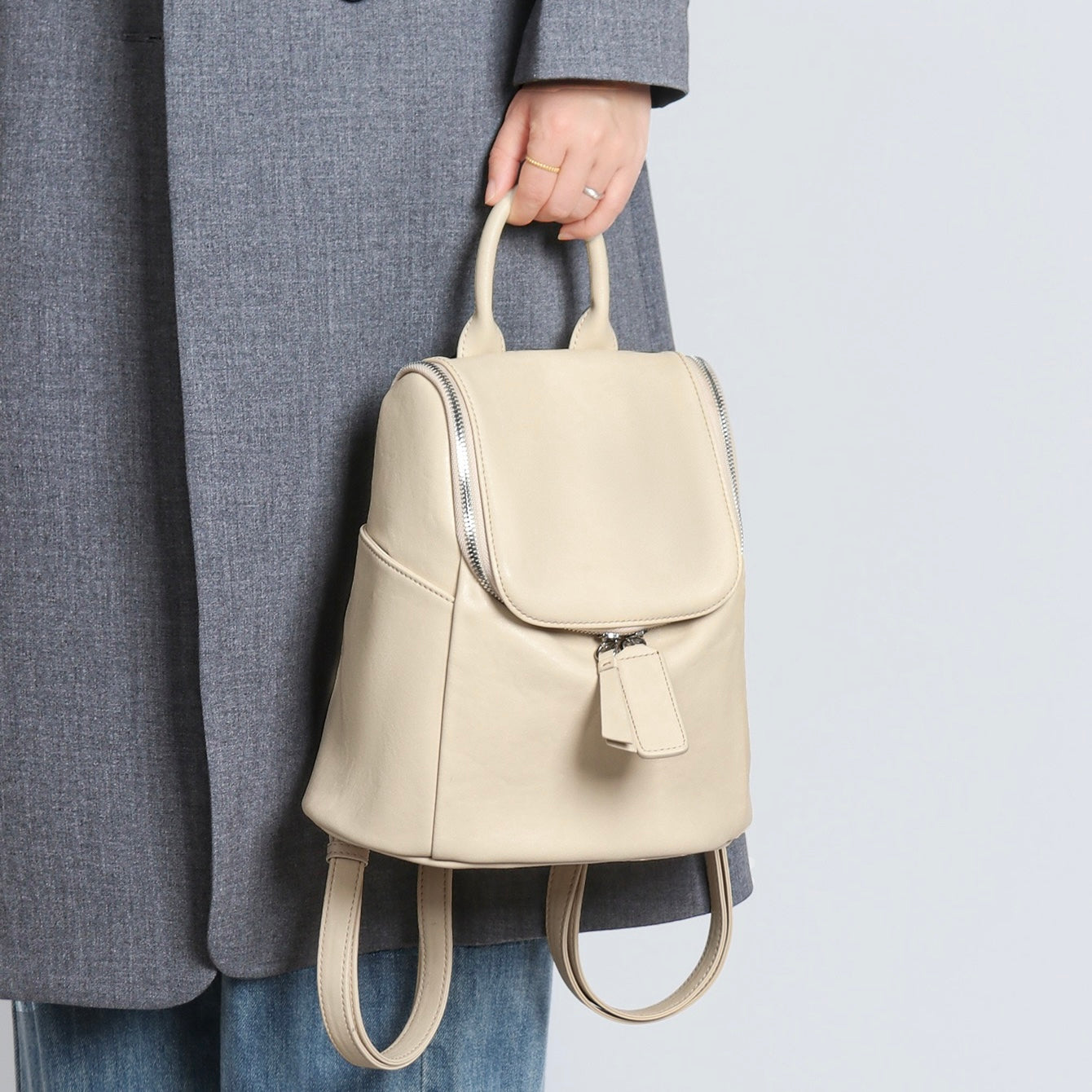 Elegance Redefined: Minimalist Creamy Leather Backpack
