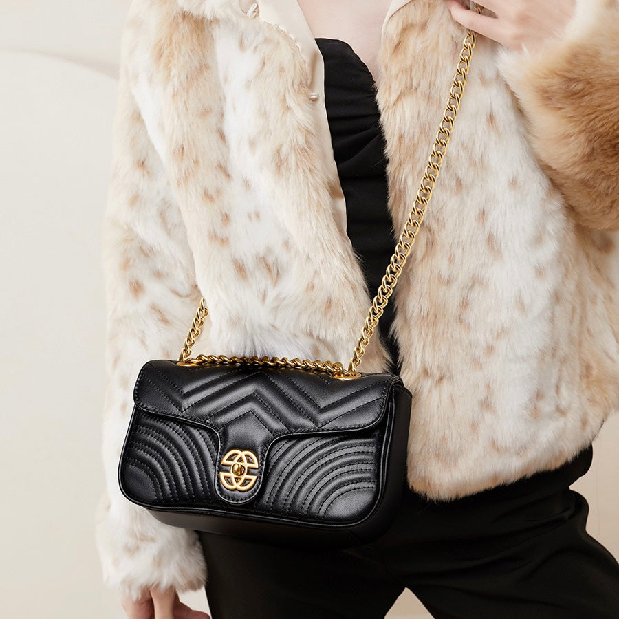 Genuine Leather Love Diamond Chain Crossbody Bag