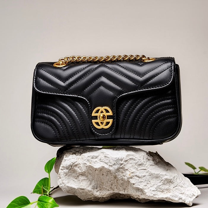 Genuine Leather Love Diamond Chain Crossbody Bag