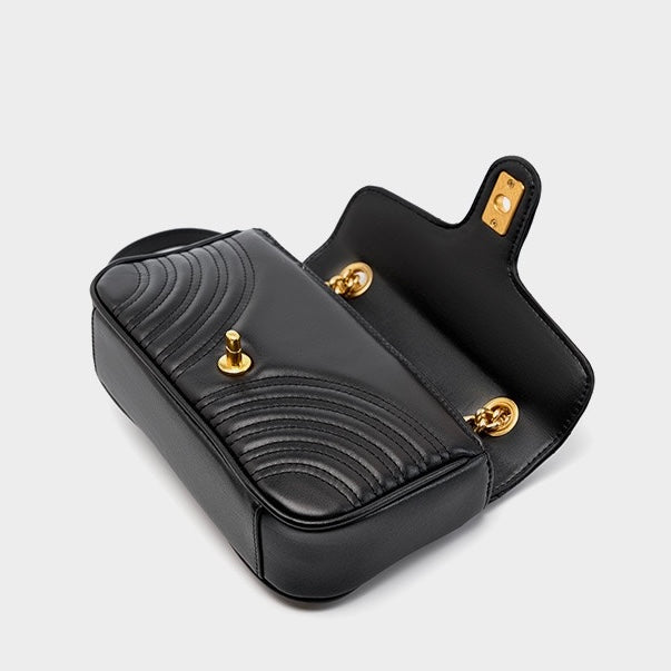 Genuine Leather Love Diamond Chain Crossbody Bag