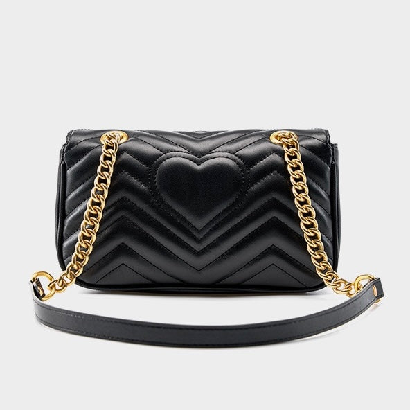 Genuine Leather Love Diamond Chain Crossbody Bag