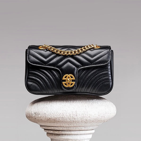 Genuine Leather Love Diamond Chain Crossbody Bag