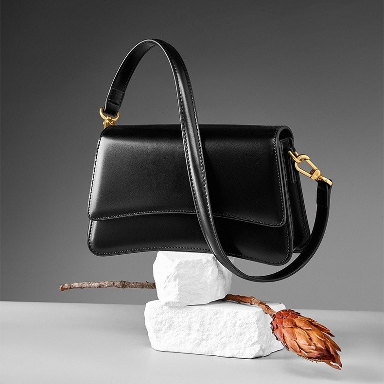 French Chic Genuine Leather Multifunctional Baguette Shoulder Bag