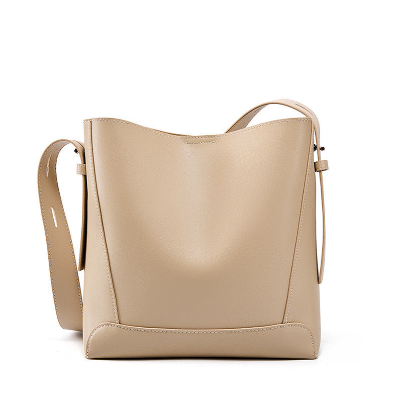 Oversized Genuine Leather Bucket Bag for Women