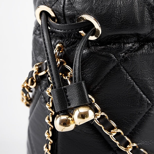Chic Genuine Leather Bucket Bag with Elegant Chain Strap