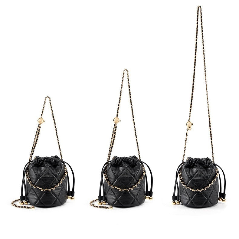 Chic Genuine Leather Bucket Bag with Elegant Chain Strap