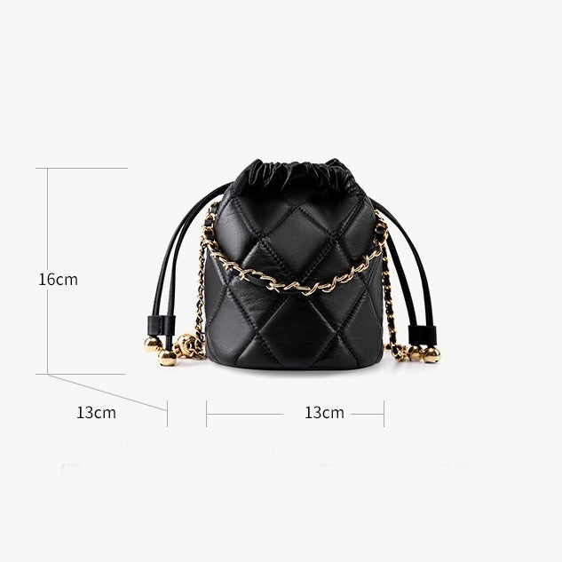 Chic Genuine Leather Bucket Bag with Elegant Chain Strap