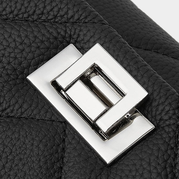 V-Quilted Genuine Leather Shoulder Bag with Chain Detail