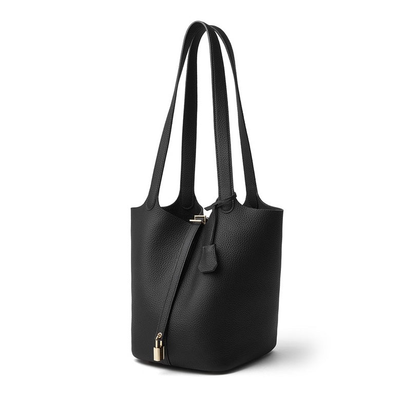 Exquisite Textured Leather Tote Bag with Elegant Gold Buckle