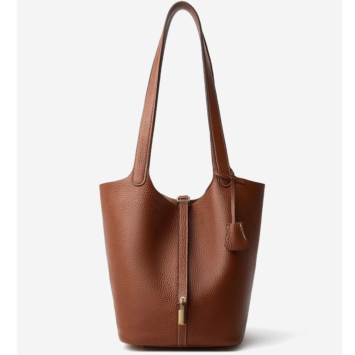 Exquisite Textured Leather Tote Bag with Elegant Gold Buckle
