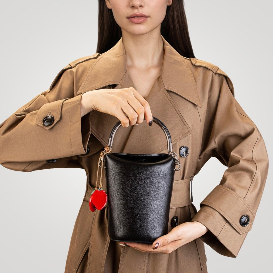 Genuine Leather Mini Bucket Crossbody Bag