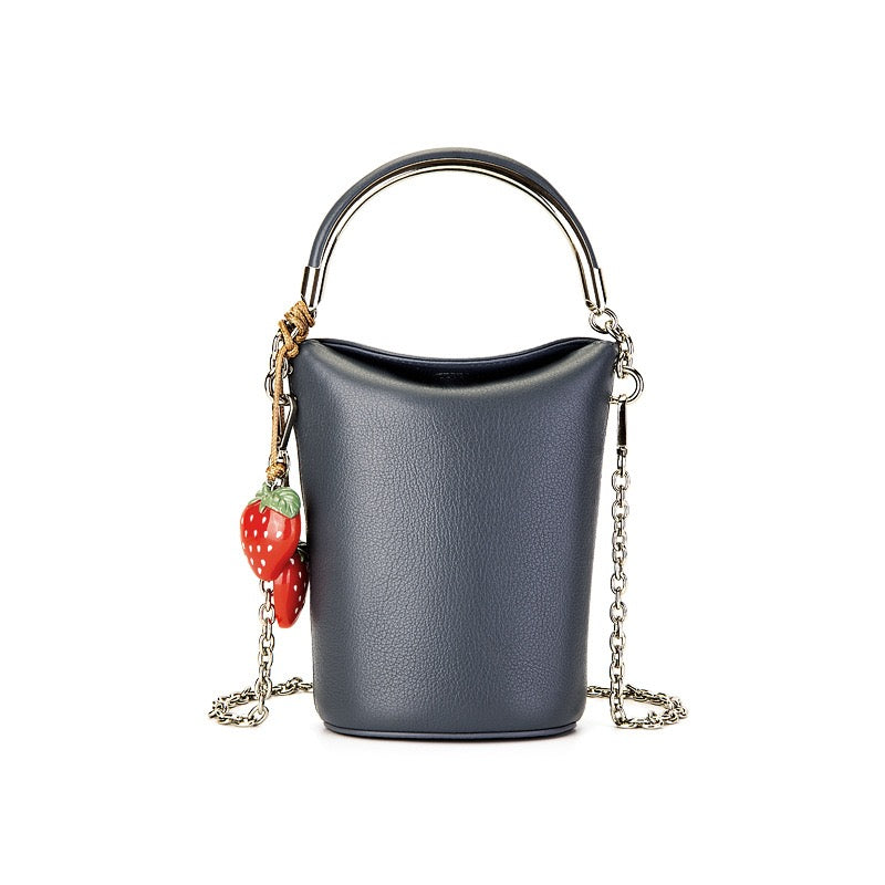 Genuine Leather Mini Bucket Crossbody Bag