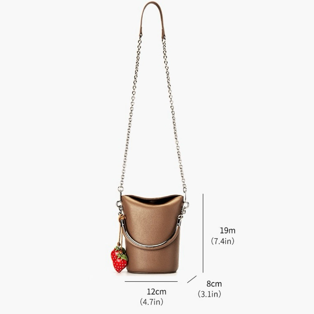 Genuine Leather Mini Bucket Crossbody Bag