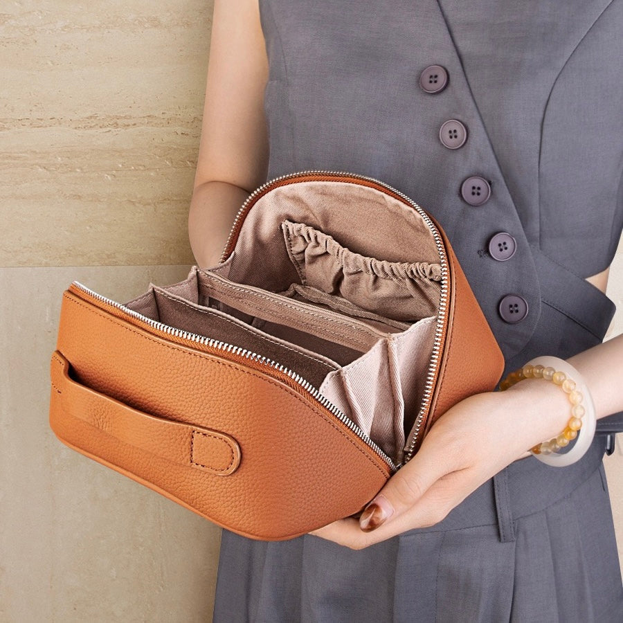 Exquisite Textured Leather Top-Zip Clutch Bag