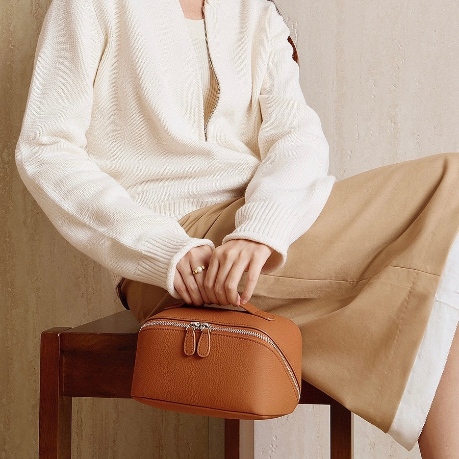 Exquisite Textured Leather Top-Zip Clutch Bag