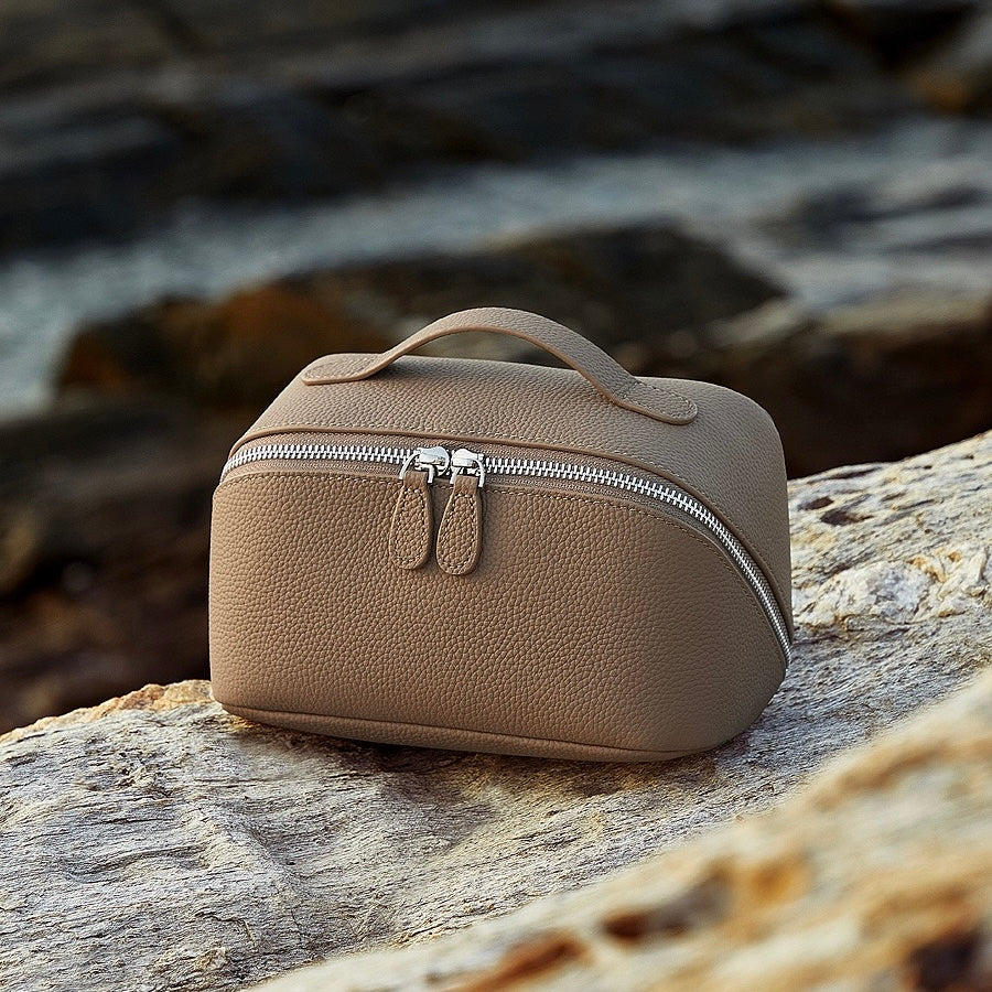 Exquisite Textured Leather Top-Zip Clutch Bag