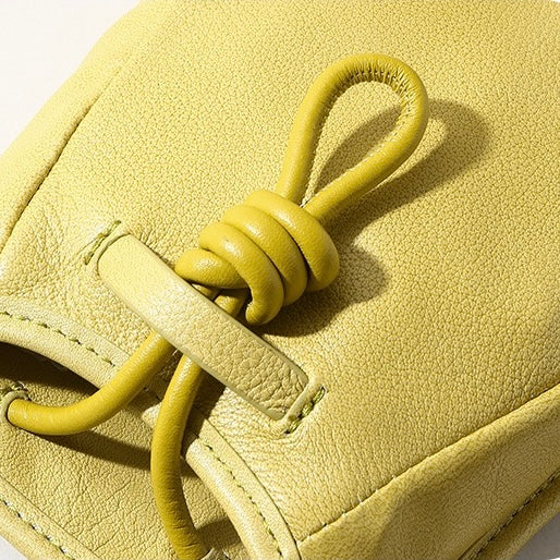 Genuine Leather Drawstring Crossbody Mini Bag for Women