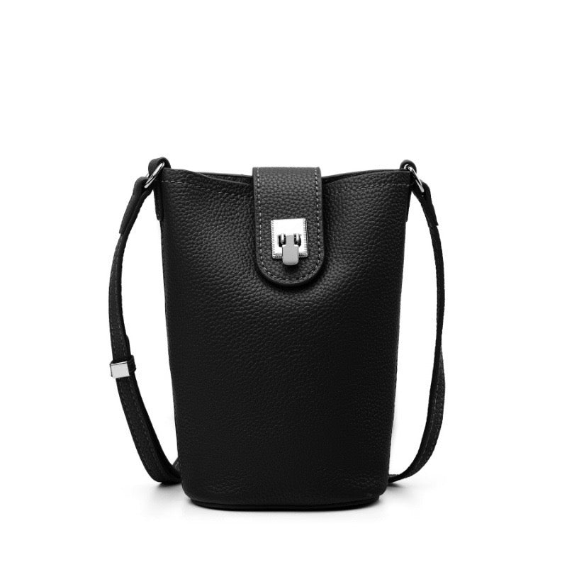 Genuine Leather Drawstring Bucket Phone Bag for Women