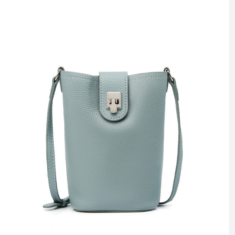 Genuine Leather Drawstring Bucket Phone Bag for Women