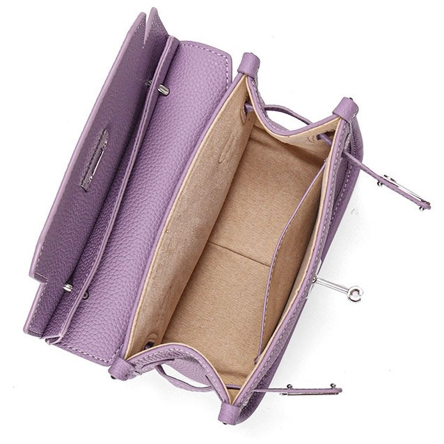 Lavender Purple Genuine Leather Mini Crossbody Bag with Lock Closure