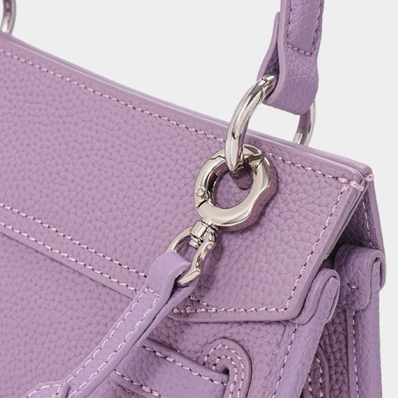 Lavender Purple Genuine Leather Mini Crossbody Bag with Lock Closure
