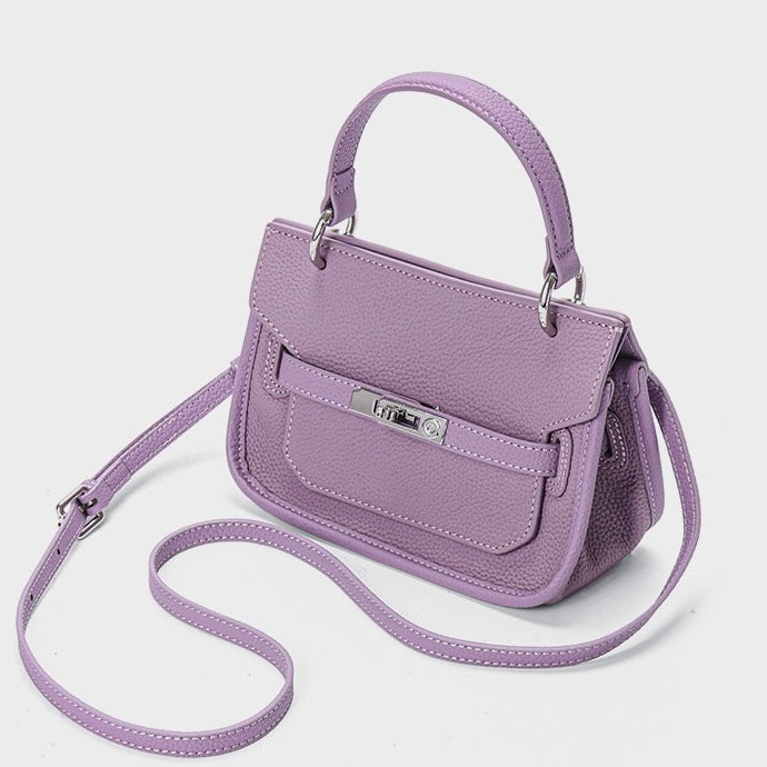 Lavender Purple Genuine Leather Mini Crossbody Bag with Lock Closure