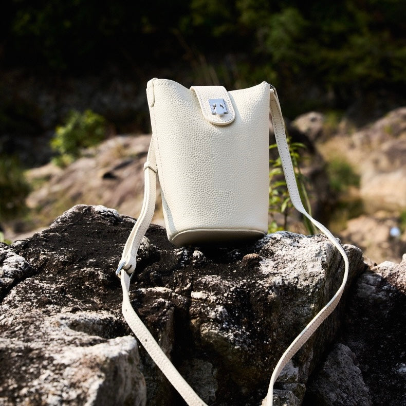 Genuine Leather Drawstring Bucket Phone Bag for Women