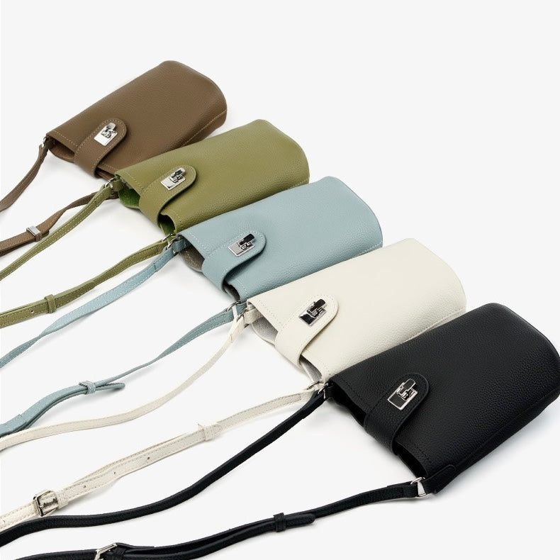 Genuine Leather Drawstring Bucket Phone Bag for Women