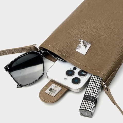 Genuine Leather Drawstring Bucket Phone Bag for Women