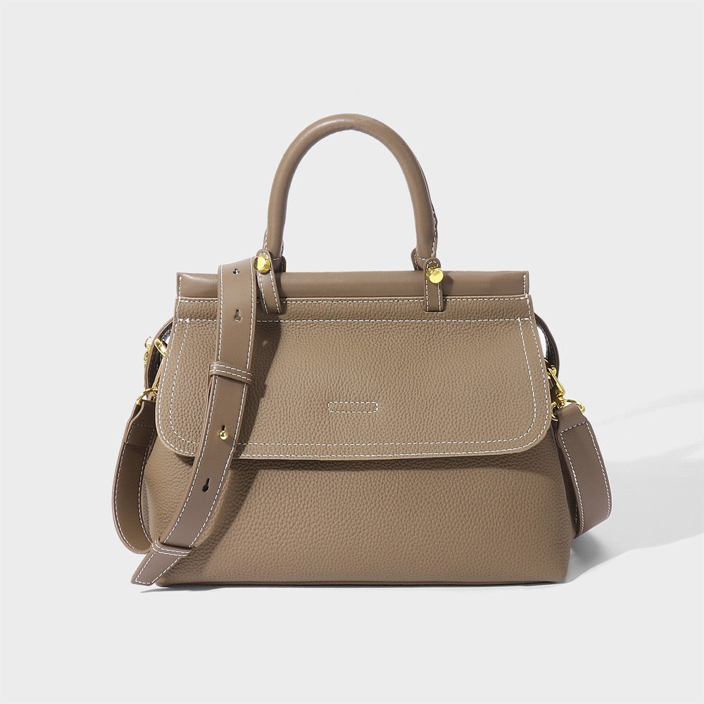 Exquisite Genuine Leather Flip-Top Commuter Handbag