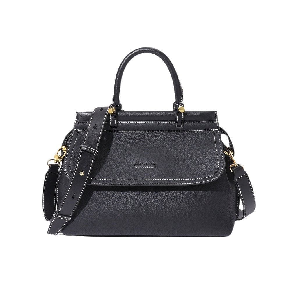 Exquisite Genuine Leather Flip-Top Commuter Handbag