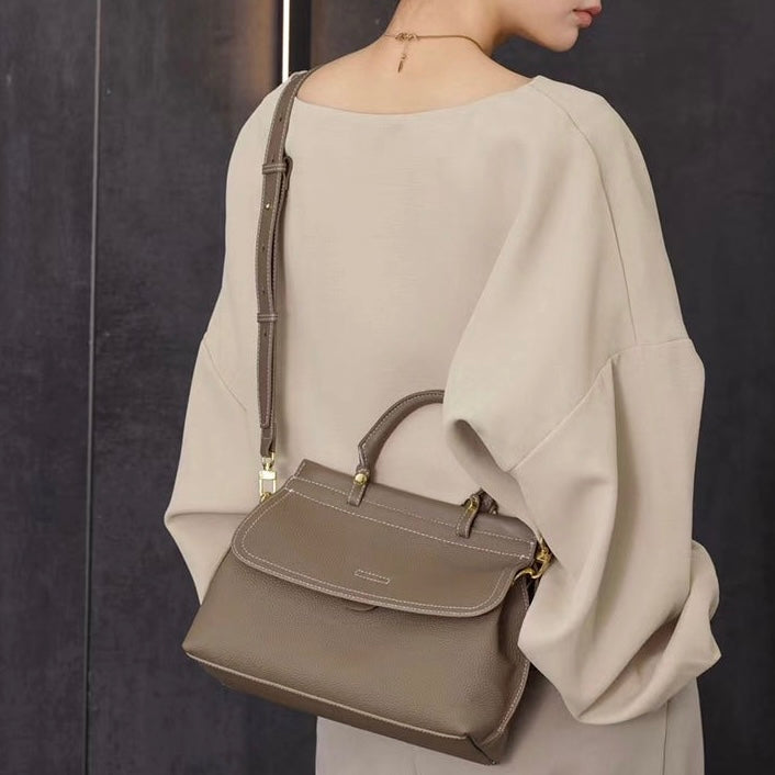 Exquisite Genuine Leather Flip-Top Commuter Handbag