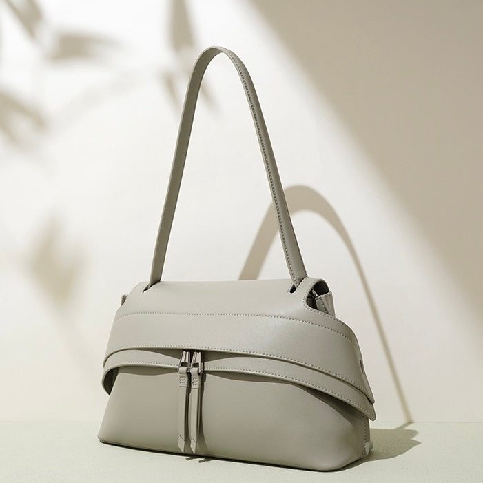 Genuine Leather Minimalist Handheld Saddle Bag for Women