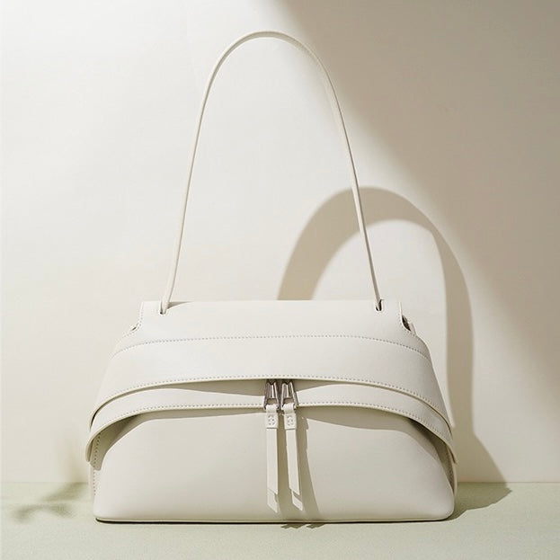 Genuine Leather Minimalist Handheld Saddle Bag for Women