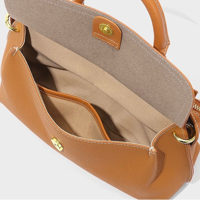 Exquisite Genuine Leather Flip-Top Commuter Handbag