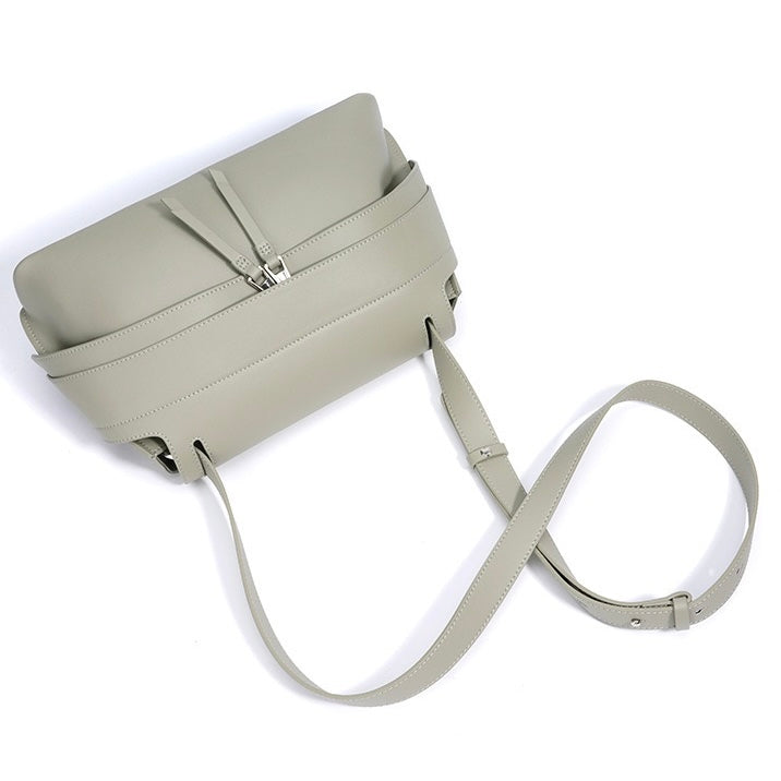 Genuine Leather Minimalist Handheld Saddle Bag for Women