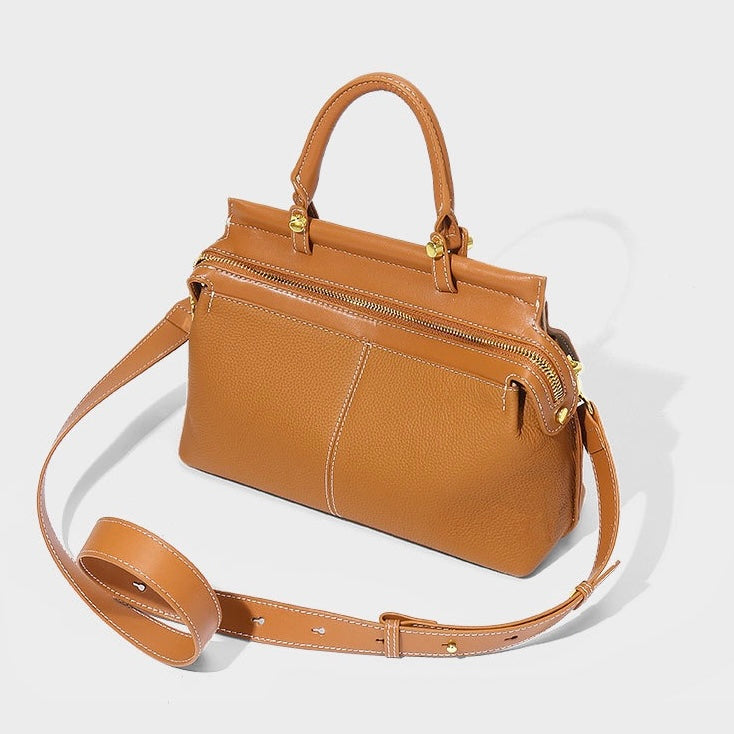 Exquisite Genuine Leather Flip-Top Commuter Handbag