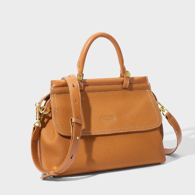 Exquisite Genuine Leather Flip-Top Commuter Handbag