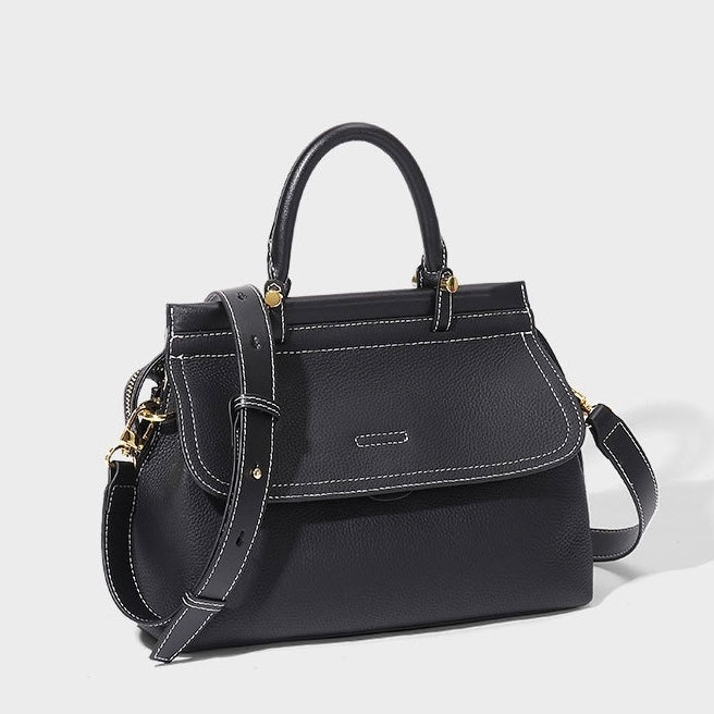Exquisite Genuine Leather Flip-Top Commuter Handbag