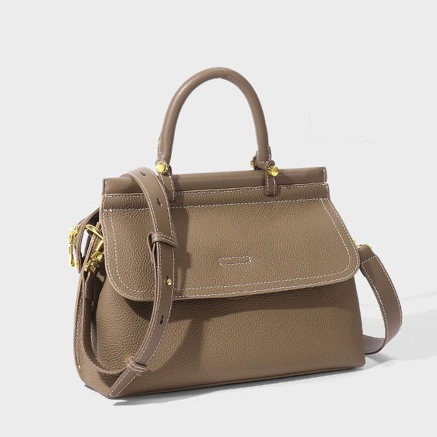 Exquisite Genuine Leather Flip-Top Commuter Handbag