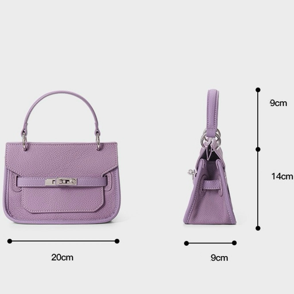 Lavender Purple Genuine Leather Mini Crossbody Bag with Lock Closure
