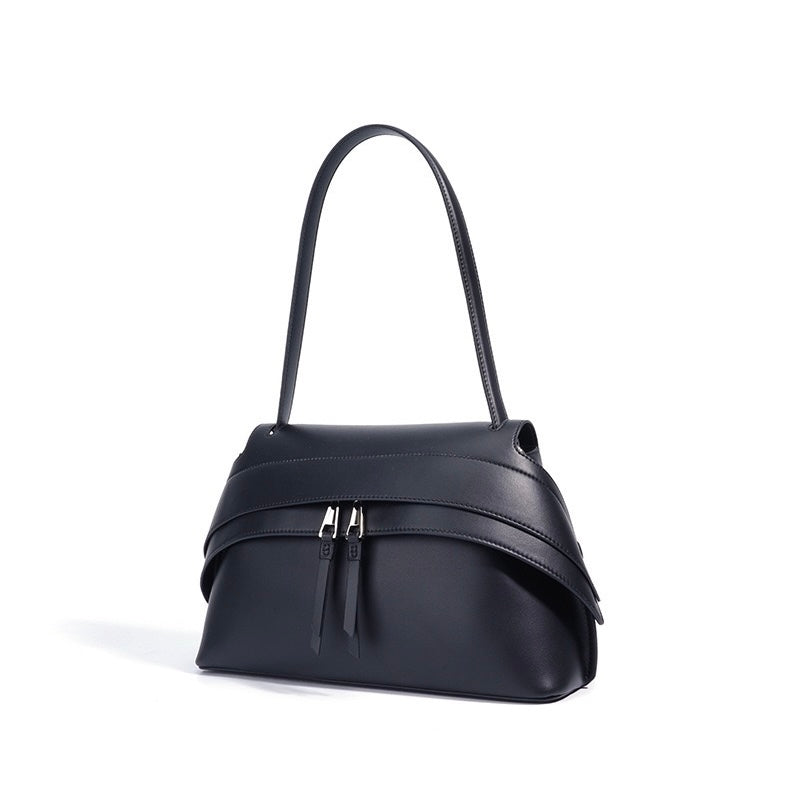 Genuine Leather Minimalist Handheld Saddle Bag for Women