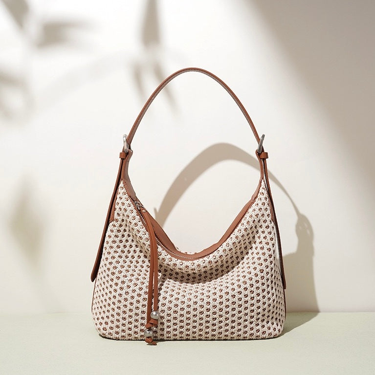 Elegant Braided Straw Dumpling Shoulder Bag